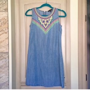 Chambray Dress with Tribal Embroidery size 4